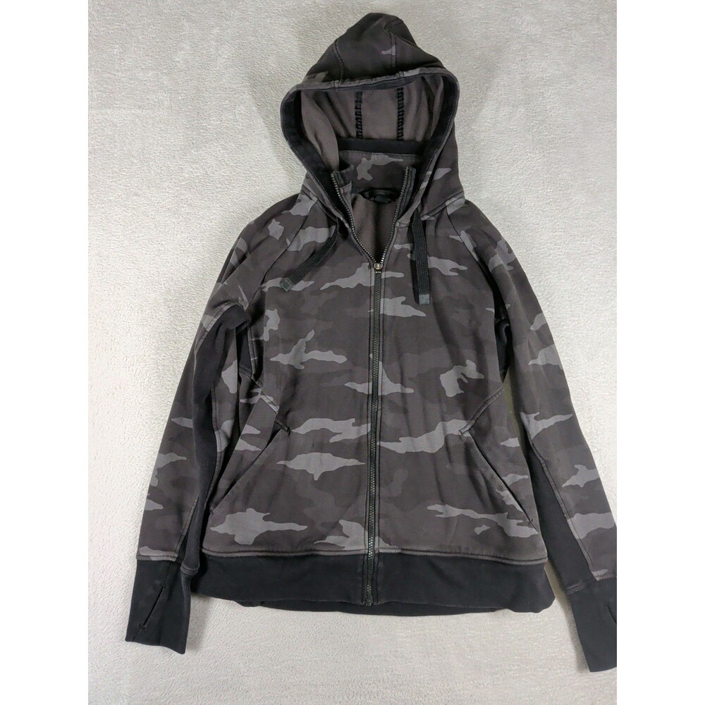 Athleta Triumph Printed Hoodie Large Black Camo Zip Sweatshirt 511504